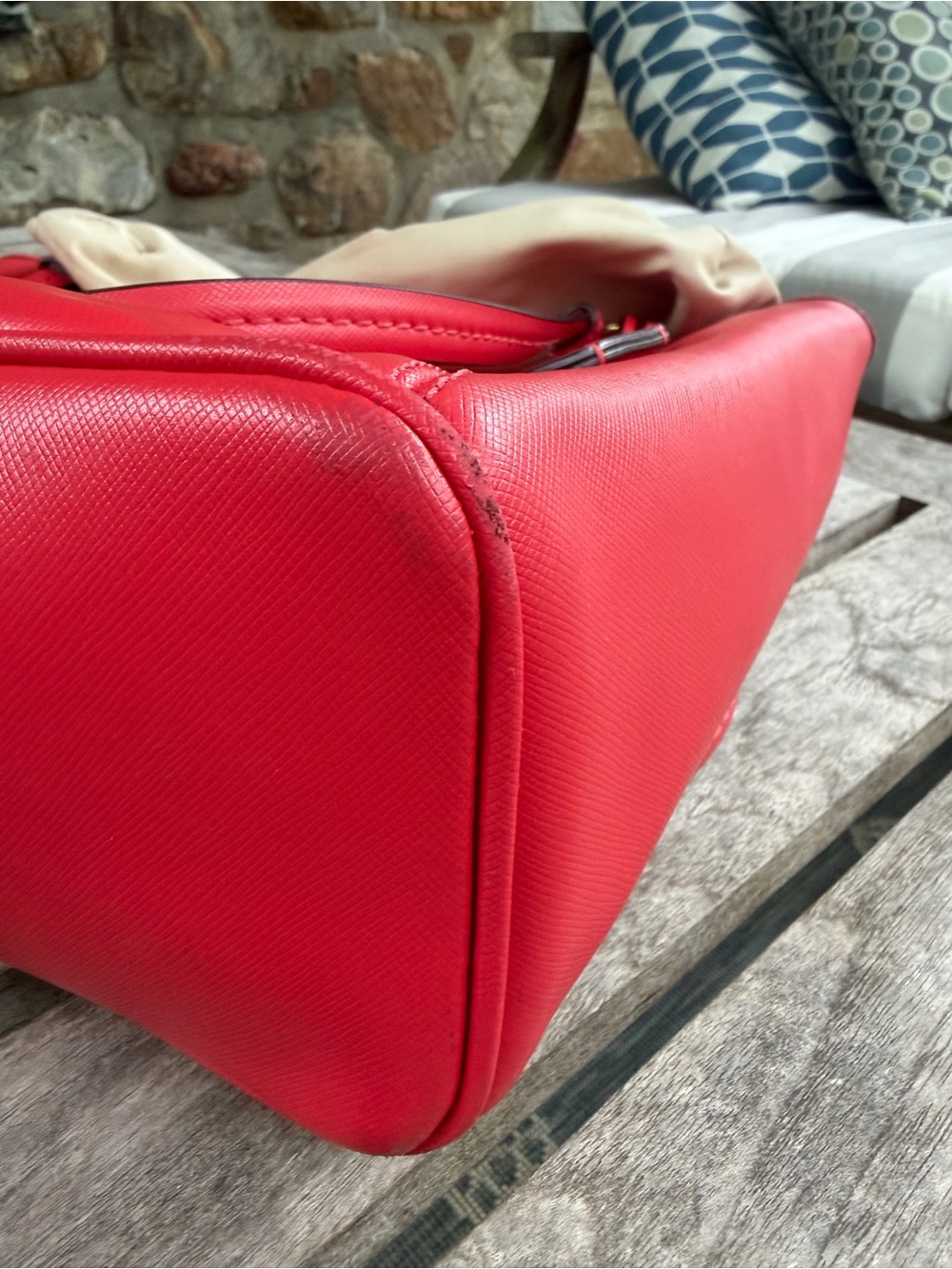 Coach Peyton Handbag F27349 Red Crossgrain Leather Zip Top Work Tote Bag Coral - Picture 10 of 11